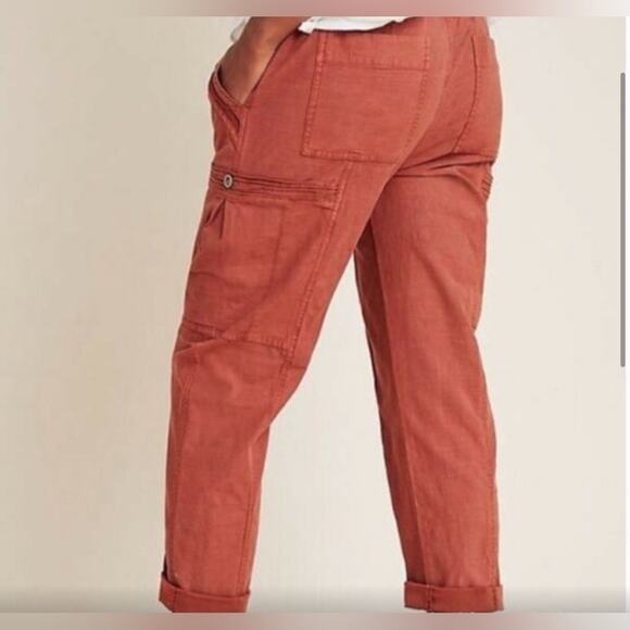 Anthropologie Angela Cropped Utility Cargo Pants Washed Brick Red Size 28 - Picture 4 of 10